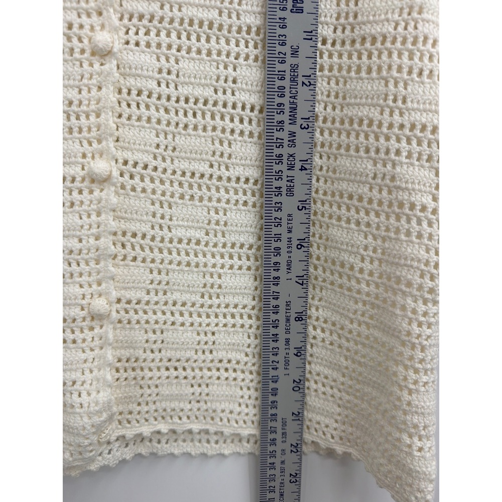 J. Jill Crochet Knit Cardigan Top XL Off White Ivory Short Sleeve Button Front - Picture 5 of 7